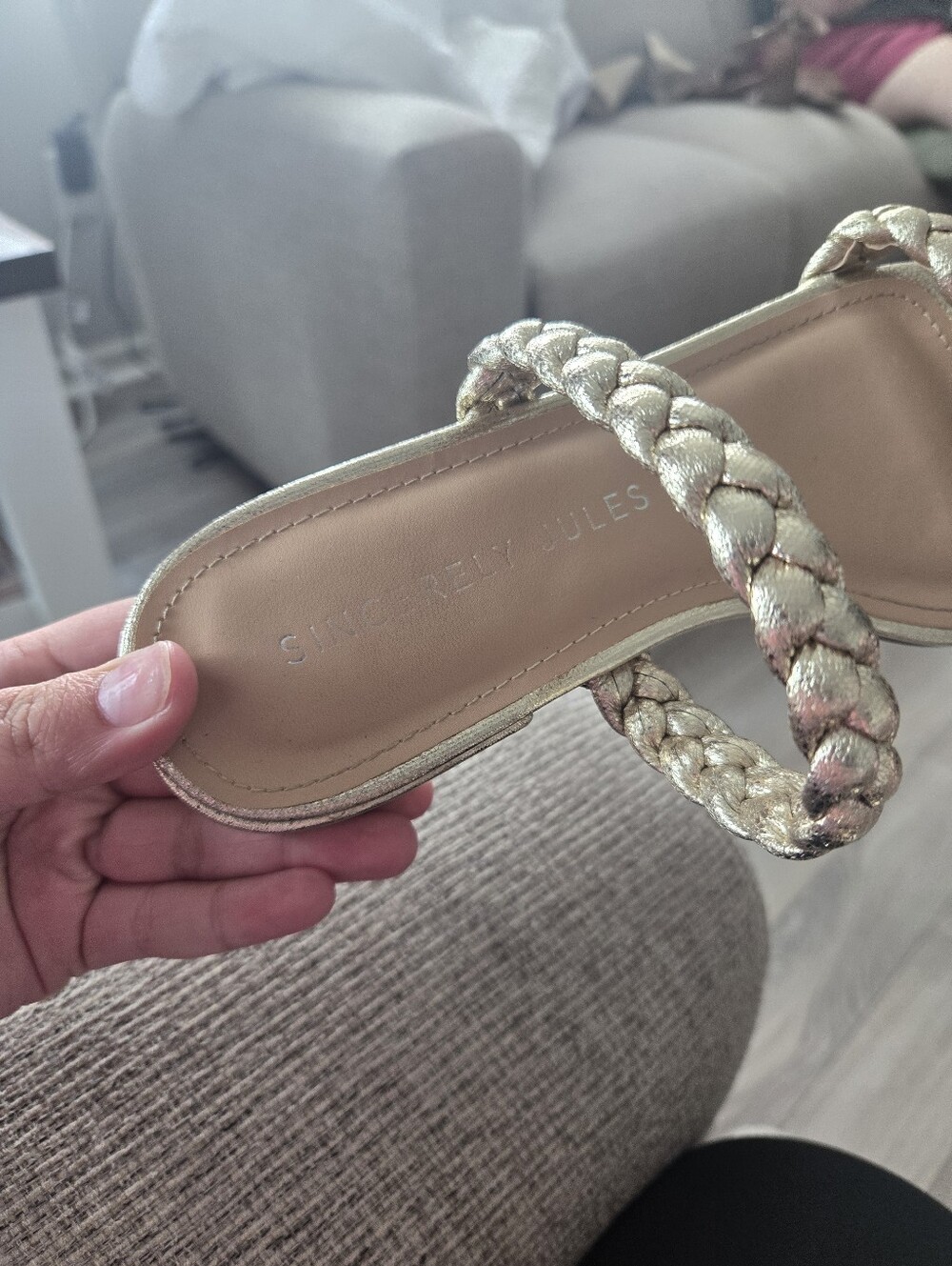 Sincerely Jules Neptune Metallic Gold Braided Square Toe Slide Sandal Women's 8 - Picture 4 of 4
